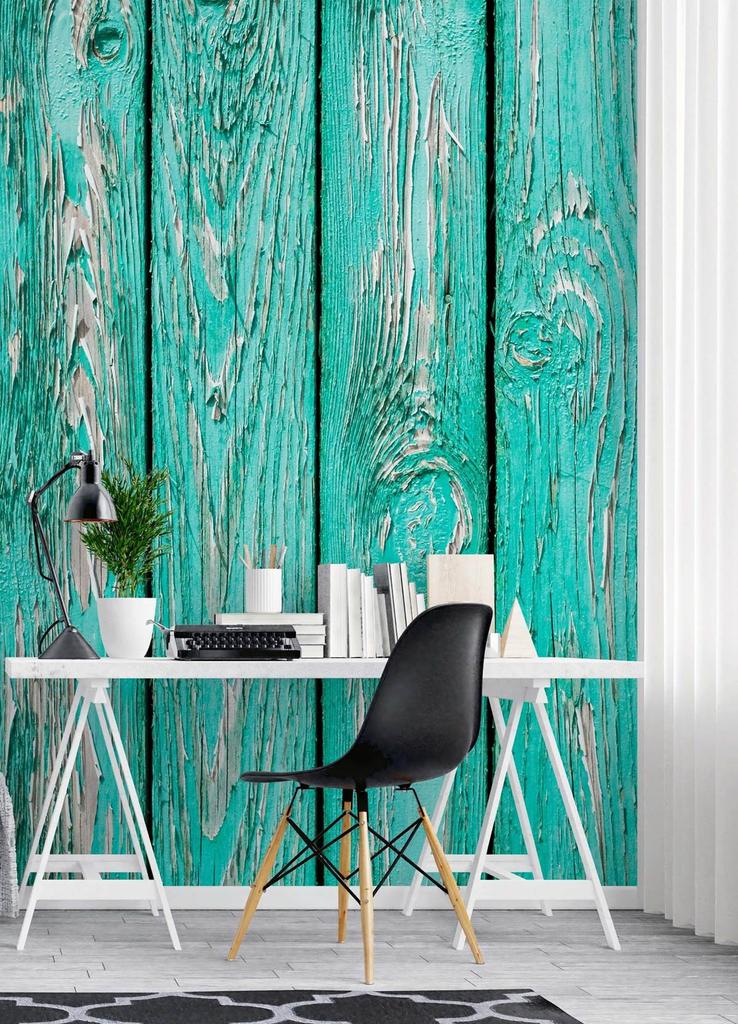 Wallpaper Turquoise Wood Boards