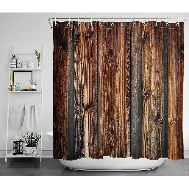Rustic Country Style Barn Door Shower Curtains Farmhouse Western Brown Primitive Wood Rural Life Polyester Fabric Set With Hooks