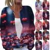 Women's Fashion Valentine's Day Heart Printed Long Sleeve Knitted Cardigan Button Jacket