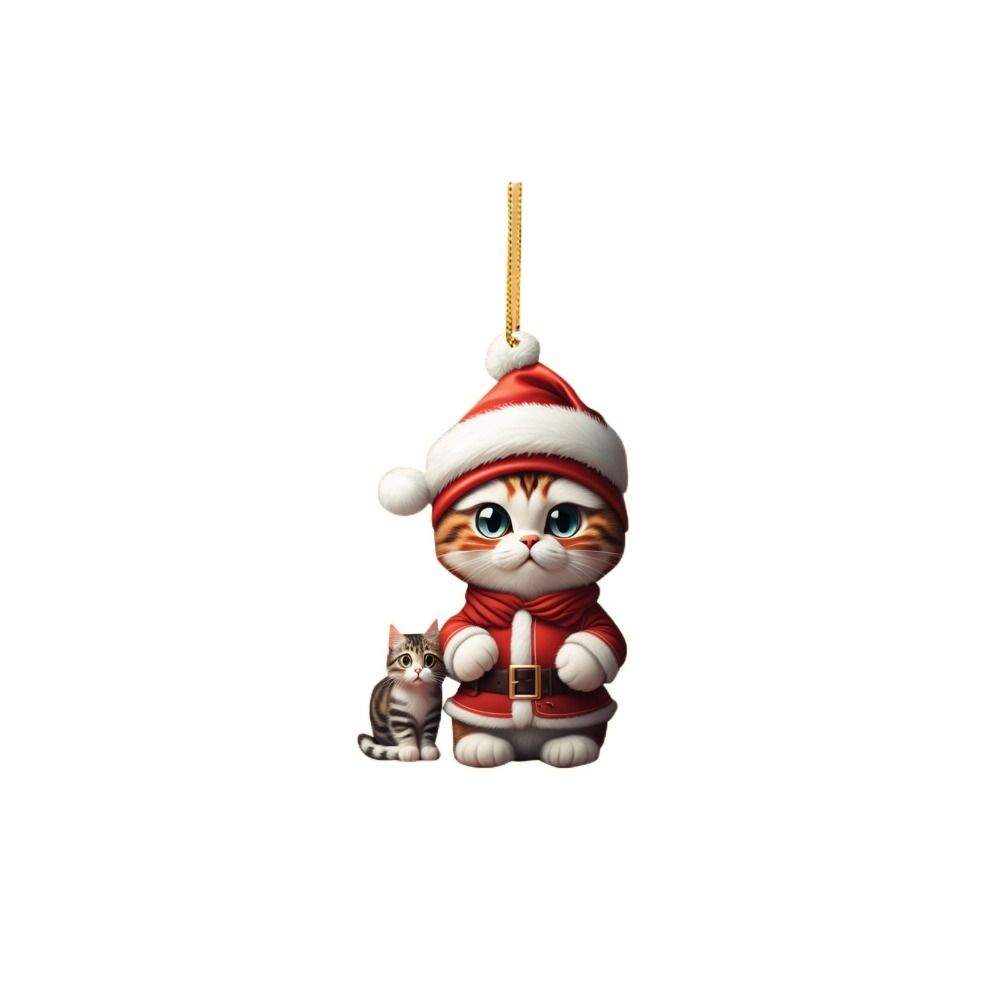 2D Christmas Cat Ornaments Decorative Cartoon Cartoon Cat Car Pendant Acrylic Hanging Cat Hanging Decoration Xmas