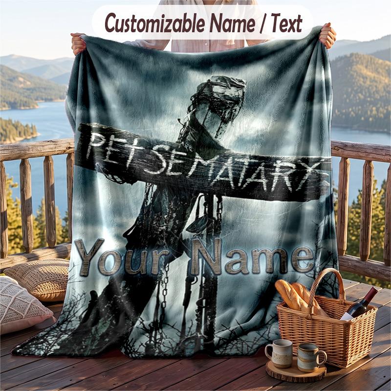 Custom Text Flannel Throw Blanket, Lightweight Cozy Bed Sofa BlanketPet Sematary