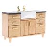 1/12 Wooden Wash Basin Cabinet with Ceramic Hand Sink Miniature Furniture Toys for Dollhouse Bathroom Kitchen Decoration