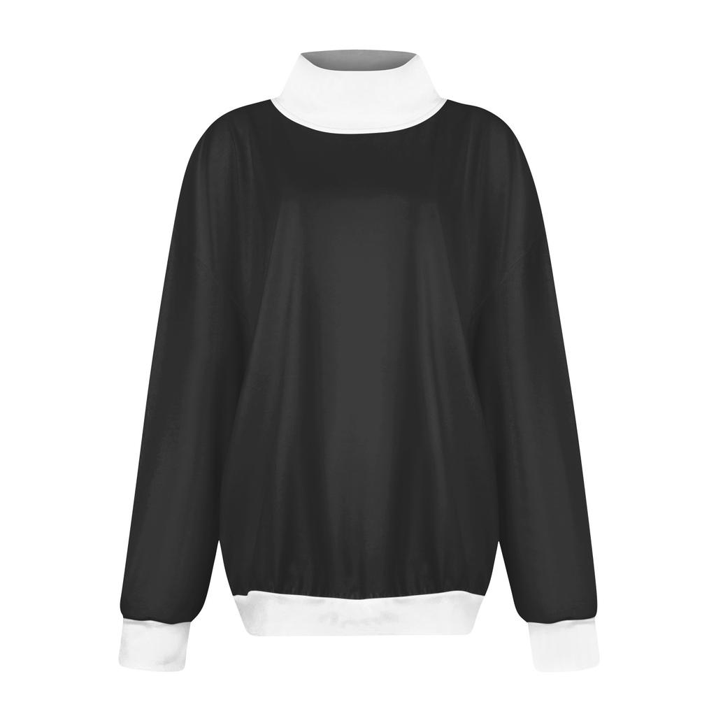 Женская мода с длинным рукавом и цветными блоками, свободная водолазка с разрезом и половиной водолазки, топ