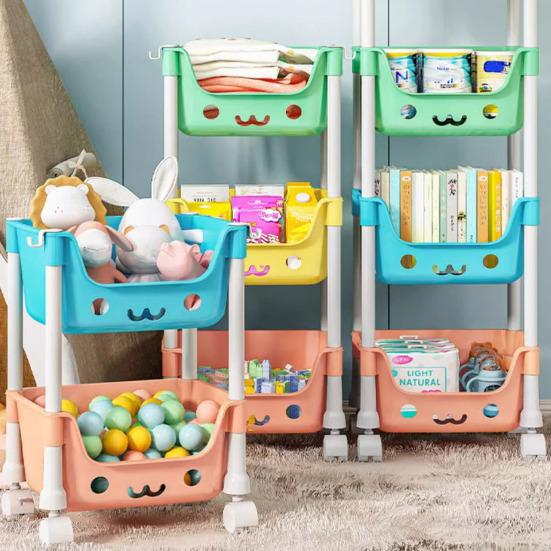 Четырехъярусная тележка для хранения с колесами на 360 градусов. Прочная конструкция. Прочная несущая нагрузка. Тележка для хранения игрушек. Книжная полка. Стеллаж для закусок.