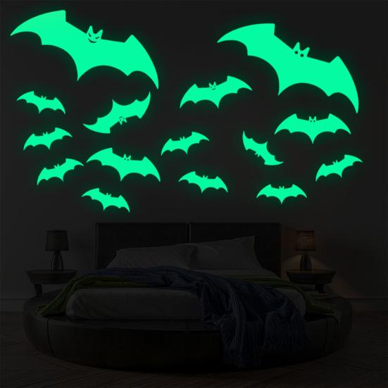 Glow Stickers Halloween Glow-in-the-Dark Bat Wall Stickers, Luminous Cartoon Flying Bats Decals for Ceiling Door Window, Adhesive Self-Adhesive