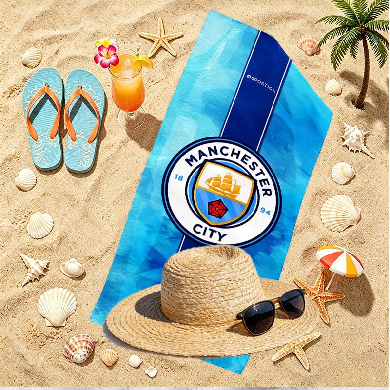 Football team City FC Print Beach Towel, Versatile Lightweight Absorbent Beach Towel for Pool Surf Yoga Bathroom, Perfect Birthday Holiday Gift