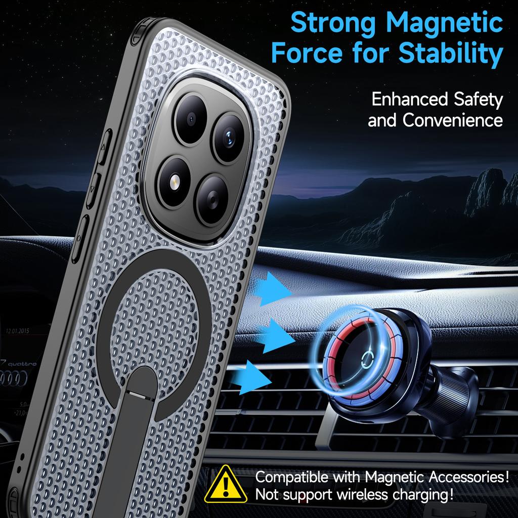 For Xiaomi Redmi Note 15 Pro 5G (Global) Magnetic Case Kickstand Grid Texture TPU PC Phone Back Cover