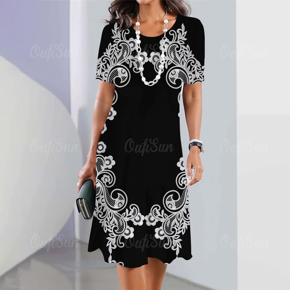 Новые женские платья с принтом бабочек и цветов, элегантные платья миди, летнее цельное платье больших размеров для женщин