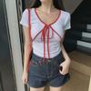 New ArrivalS Open Run Women S Color Block STrap Crop ShorT Sleeve T ShirT Rayon