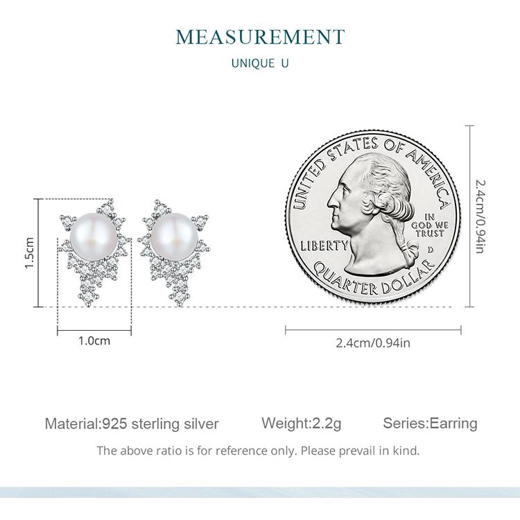 BAMOER Серьги из стерлингового серебра 925 пробы с яркими цирконами и бусинами для женщин, ювелирные изделия