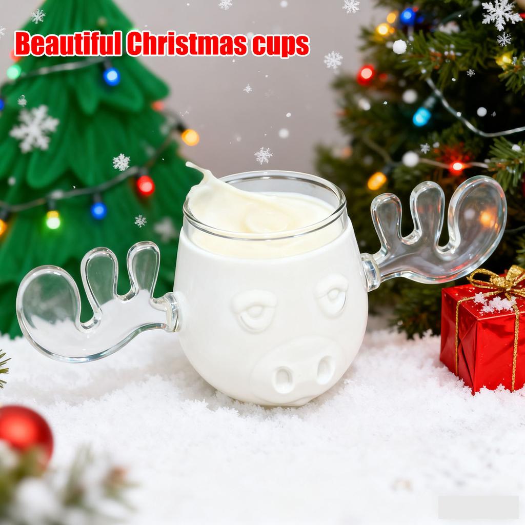 Рождественская сестра Прозрачная чашка из высокоборосиликатного стекла - Чашка в форме оленя с рогами - Рождественская кружка из высокоборосиликатного стекла - Прозрачная - 325 мл