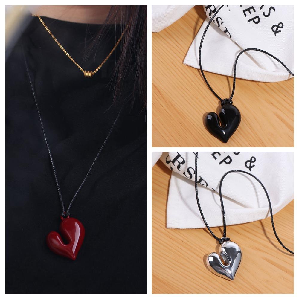 Drawstring Adjustable Sweater Chain Black Rope Collarbone Chain Simple Love Necklace Girl