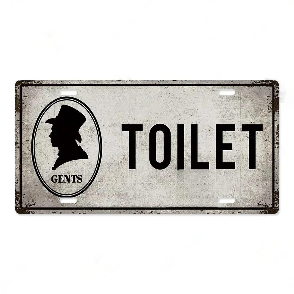 High Definition Metal Tin Sign Vintage Toilet Restroom License Plate Style Signs Set Retro Wall Art Decor for Home Bar Garage Ba