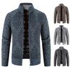 Мужской полосатый кардиган-свитер на молнии с воротником-стойкой - Осенне-зимняя повседневная вязаная куртка