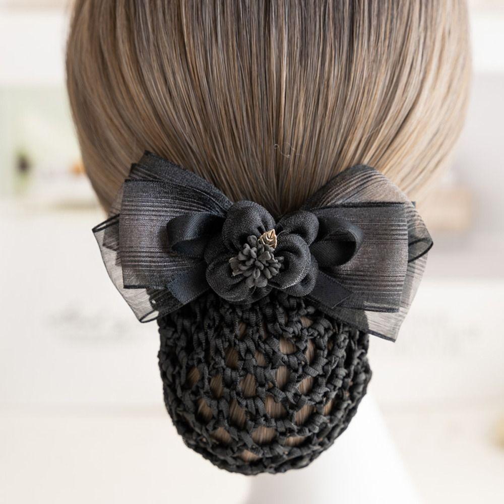 Net Flower For Nurse Hairgrips Cover Net Women Spring Clips Korean Bun Snood Bowknot Hair Bun Cover