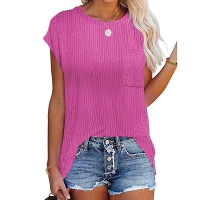 Весенне-летняя новая популярная повседневная футболка с круглым вырезом, рубашка с верхним карманом для женщин
