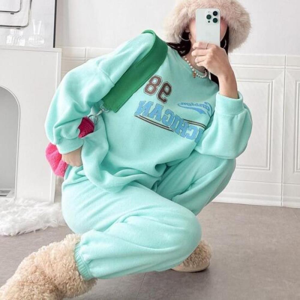 New Arrivals Open Run Fleece Long Sleeve Tee Round Neck Lettering Sweatpants Set