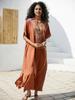 EDOLYNSA Embroidered Women's Kaftan Robe Caftan Fashion Holiday Dress Loose Cozy Bathing Suit Cover Up Lounge Wear House Dress Wrap Q1653