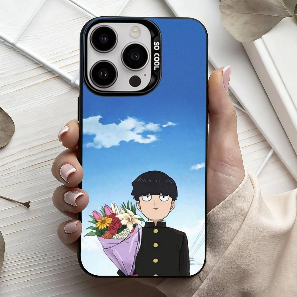 Чехол для телефона с изображением аниме m-Mob p-Psycho-o 100 Для iPhone17,16,15,14,13,12,11 Plus,Pro Max Черный Конфетный серебристый чехол для телефона
