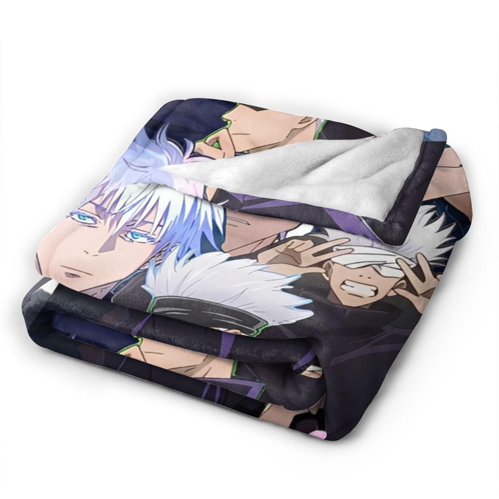 Jujutsu Kaisen Годжо Сатору Фланелевые Пледы Аниме Крутые для Покрывал Вязаный Плед Путешествия Легкий Многофункциональный