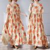 2025 Лето Плюс Размер Платье Базовый Женский Винтаж Новый Повседневный Свободный О-Образным Вырезом Длинный Цветочный Принт Платье Макси