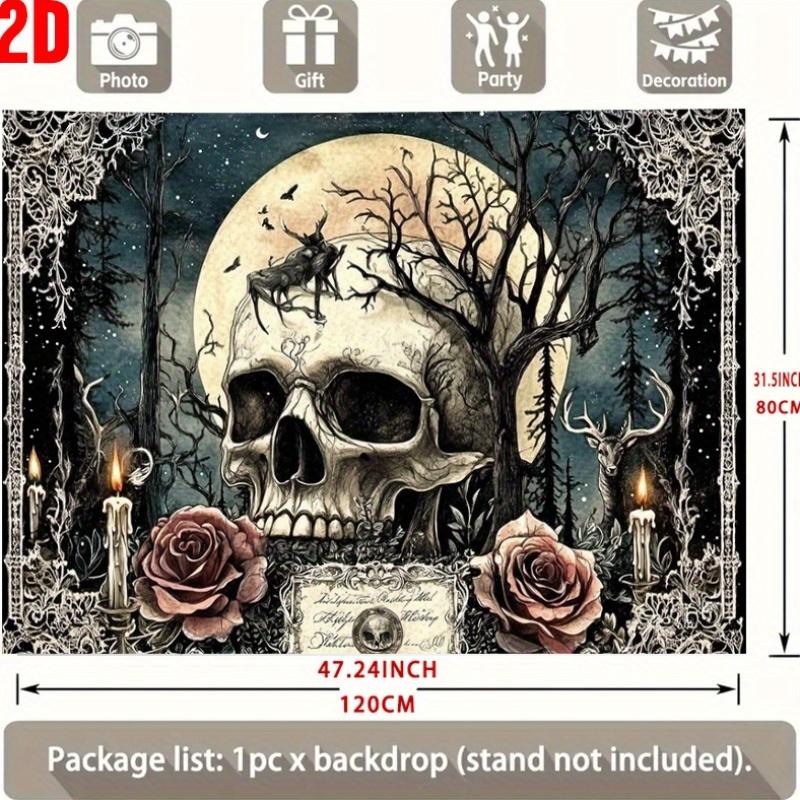 2D flat banner 1 skull-themed decoration item a skull photo prop with rose and tree designs.zyc