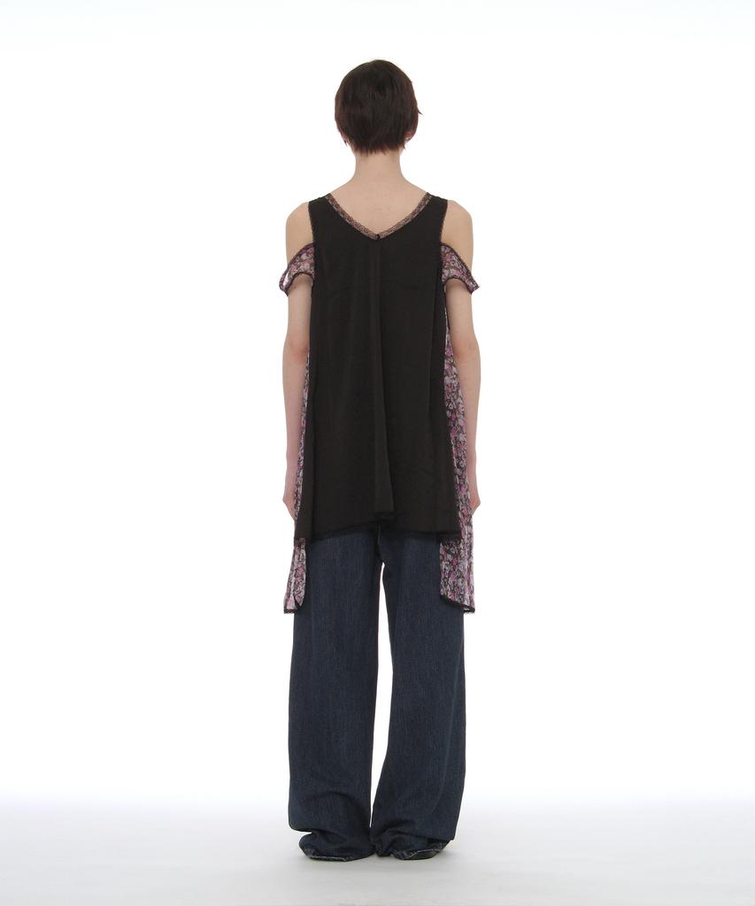 Partimento Woman Asymmetric Lace Trim Slip Dress_Black