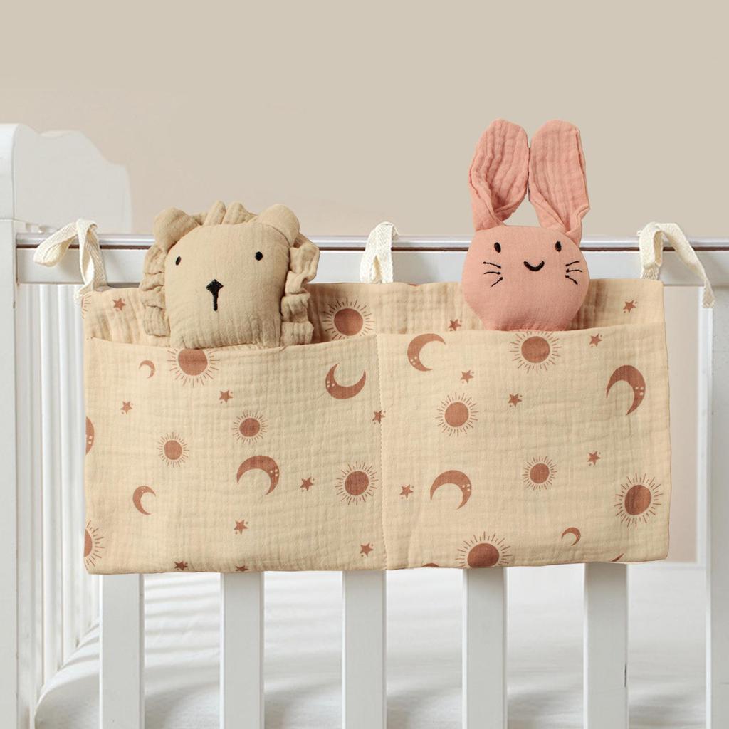 Pure Cotton Baby Bed Bumper & Hanging Bag with Double Pockets for Bottles and Diapers