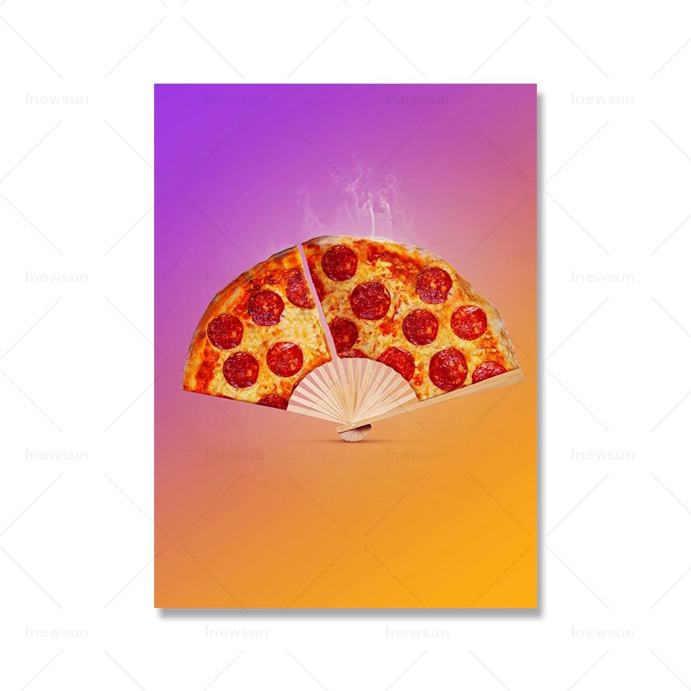 Pizza Champagne Fruit Cream Poster and Print Cartoon Food Canvas Painting Wall Art Pictures Kitchen Bar Club Room Home Decor