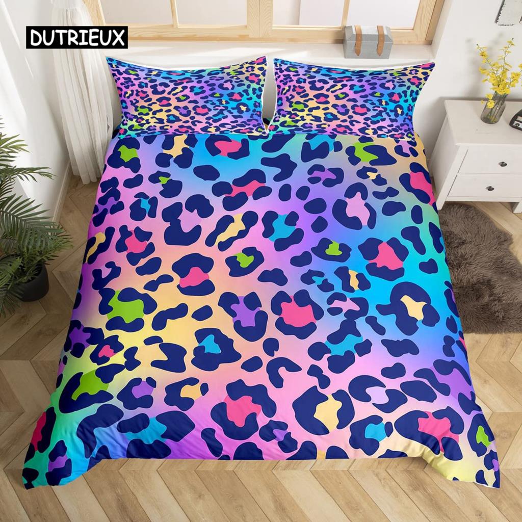 Комплект пододеяльника с леопардовым принтом, размер queen, красный цветочный лепестковый узор, чехол для одеяла, ветви, зеленый лист, принт гепарда, чехол для стеганого одеяла