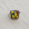 Yellow Copper Turquoise Ring: 925 Sterling Silver Bohemian Artisanal Square Cut Stone Jewelry