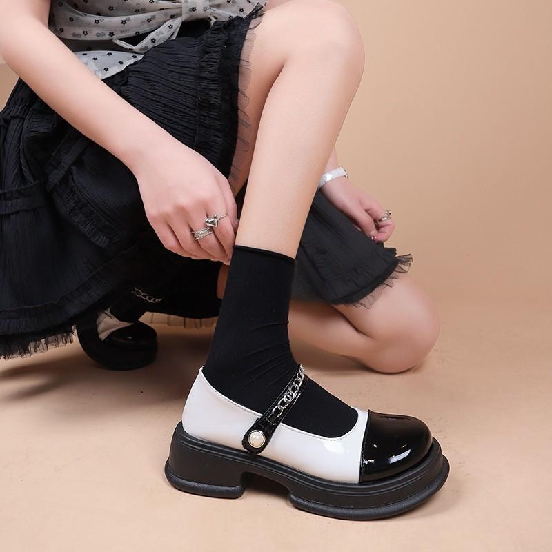 Новые маленькие кожаные туфли на толстой подошве с круглым носком, женские одинарные туфли на толстом каблуке с подошвой Matsutake по цвету