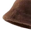 Women Winter Bucket Hat Fuzzy Plush Short Brim Solid Color Dome Windproof Warmth Sun Protection Fisherman Cap Outdoor Travel Headwear