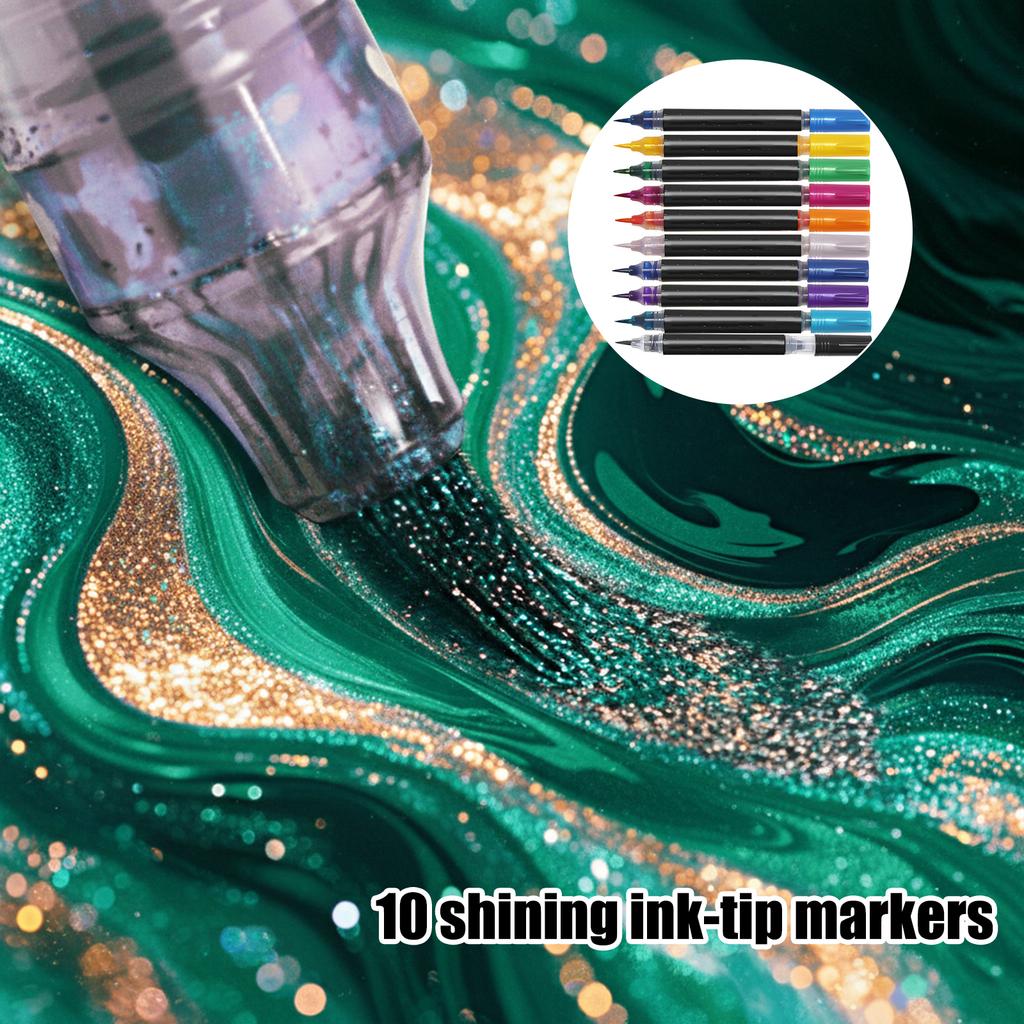 Цветные маркеры Flowlight, Ручки с песочным глиттером с мягкими наконечниками для каллиграфии, Маркеры, набор из 10 штук, Подходят для детского рисования и в качестве подарков 20 мл