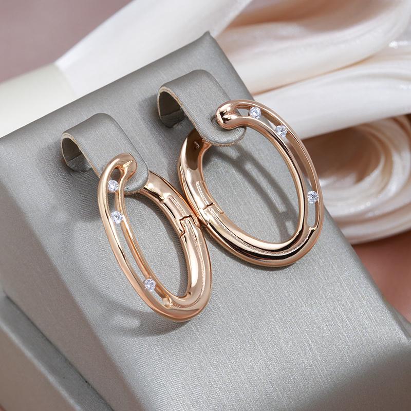 Kinel Trendy Rose Gold Color Hoop Earrings For Women Hollow Design Zircon Vintage Weddings Jewelry