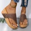 Women's Vintage Brown Wedge Heel Sandals Summer Clip Toe Non Slip Beach Slippers Woman PU Leather Platform Roman Sandalias Mujer