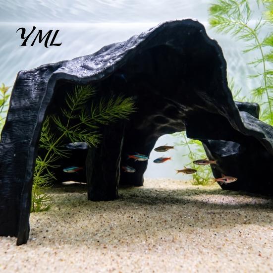 Shrimp Shelter Aquarium Corner Hideout, under Gravel Betta Fish Cave Tunnel, Breeding Stone-Look Hideout Viewing Tunnel for Tank Small Hideaway