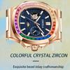 Fashion Colorful Diamond Hollow Wristwatch Automatic Mechanical Men's and Women's Watches Waterproof Leather Watch Men's Clock