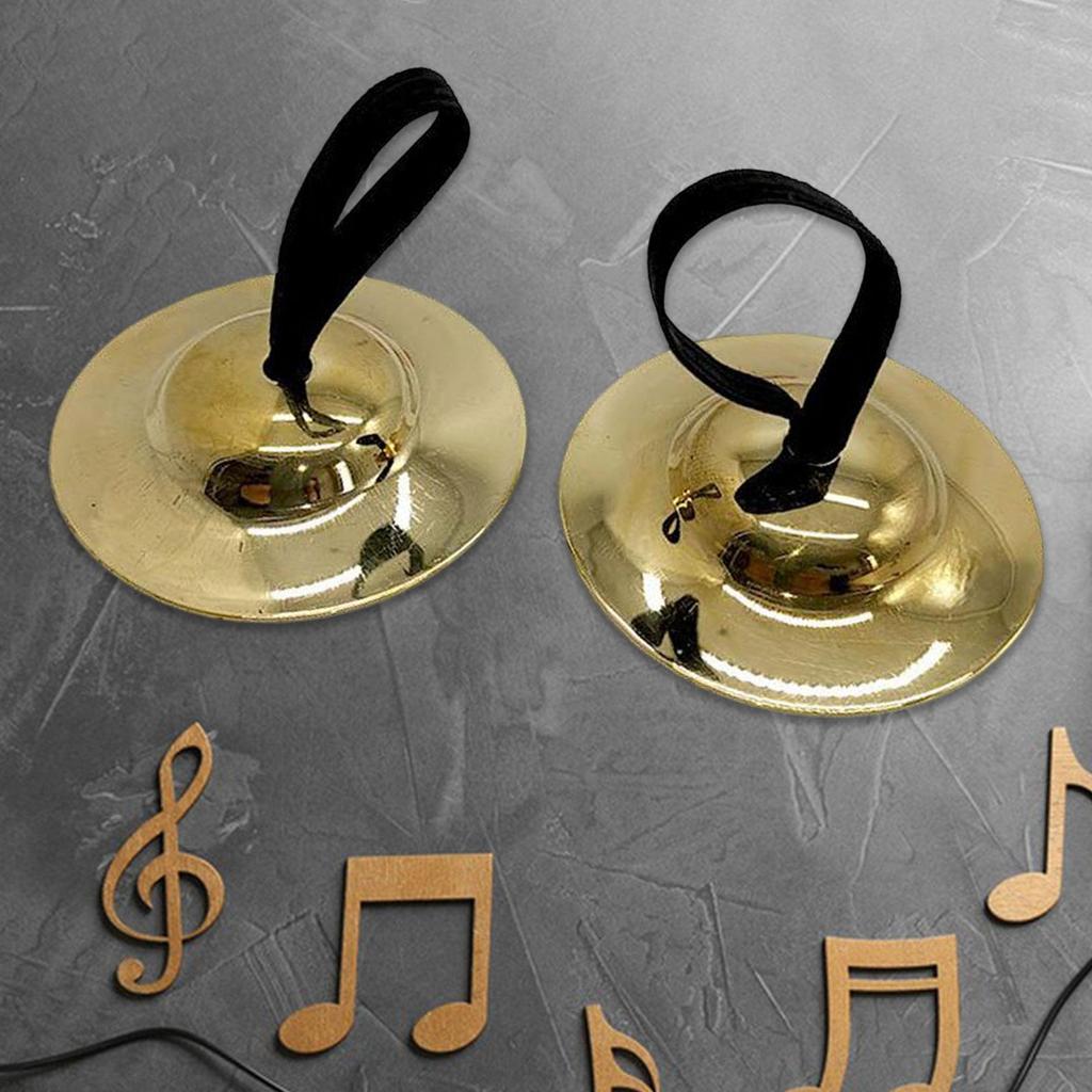 2 Pieces Finger Cymbals Copper Mini Crash Percussion Musical Toy with Rope for Kids Suitable