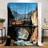 Multi Size Retro Steam Locomotive Print Blanket Home Travel Camping for Adults and Kids Luxury Gifts  Picnic Blanket