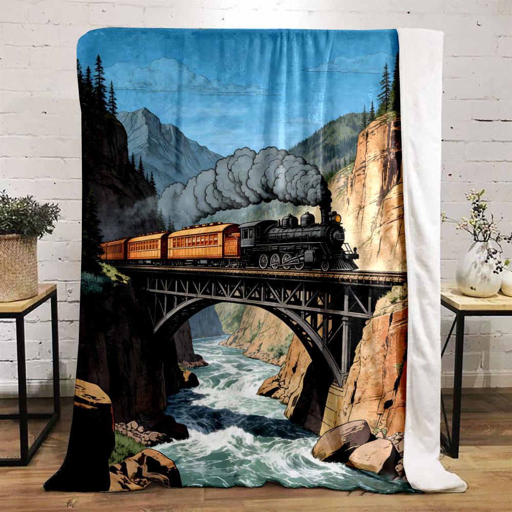 Multi Size Retro Steam Locomotive Print Blanket Home Travel Camping for Adults and Kids Luxury Gifts Picnic Blanket
