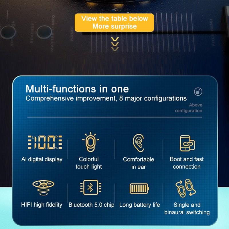 Беспроводные наушники Bluetooth 5.0, сенсорная гарнитура с отпечатками пальцев и легкими наушниками с цифровым дисплеем Aurora