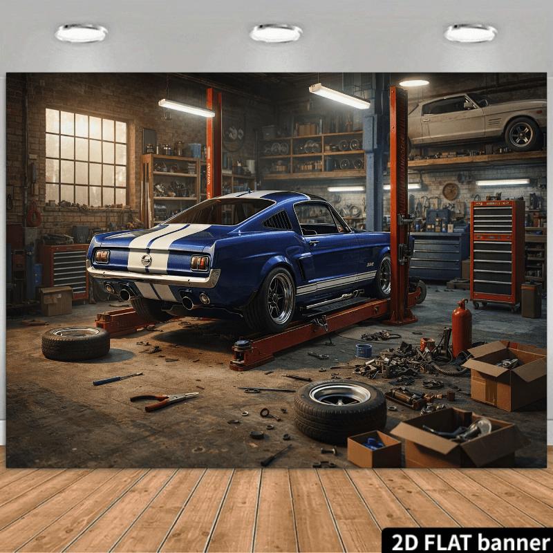 2D flat surface, 1-piece vintage garage background fabric, suitable for birthdays, weddings, photography studios, etc.