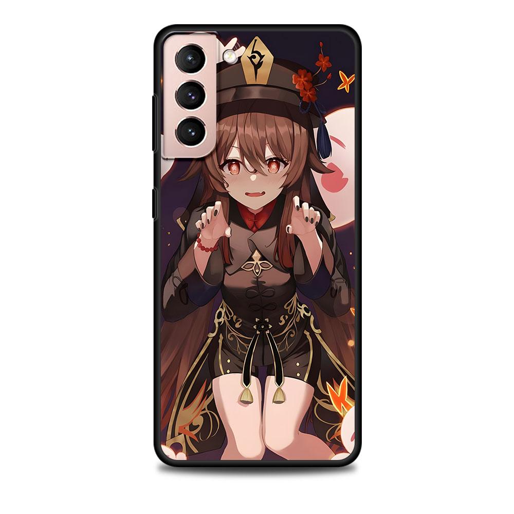 Чехол Genshin Impact Hu Tao для Samsung Galaxy S23 S21 S22 S20 FE S9 S10 S24 Ultra S10e S9 Plus, мягкий черный чехол из ТПУ для телефона, бампер