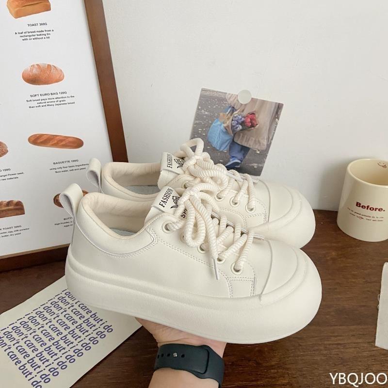 Модные белые туфли на толстой подошве с большой головой для женщин, весенний дизайн, универсальные, простые, удобные, студенческие повседневные туфли на доске с круглым носком