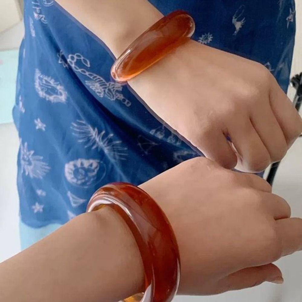 Зеленый широкий браслет-манжета, прозрачное ретро-кольцо для руки, милый акриловый открытый браслет для женщин