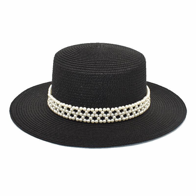French hat summer new pearl flat top hat women's casual sun hat princess top hat trend