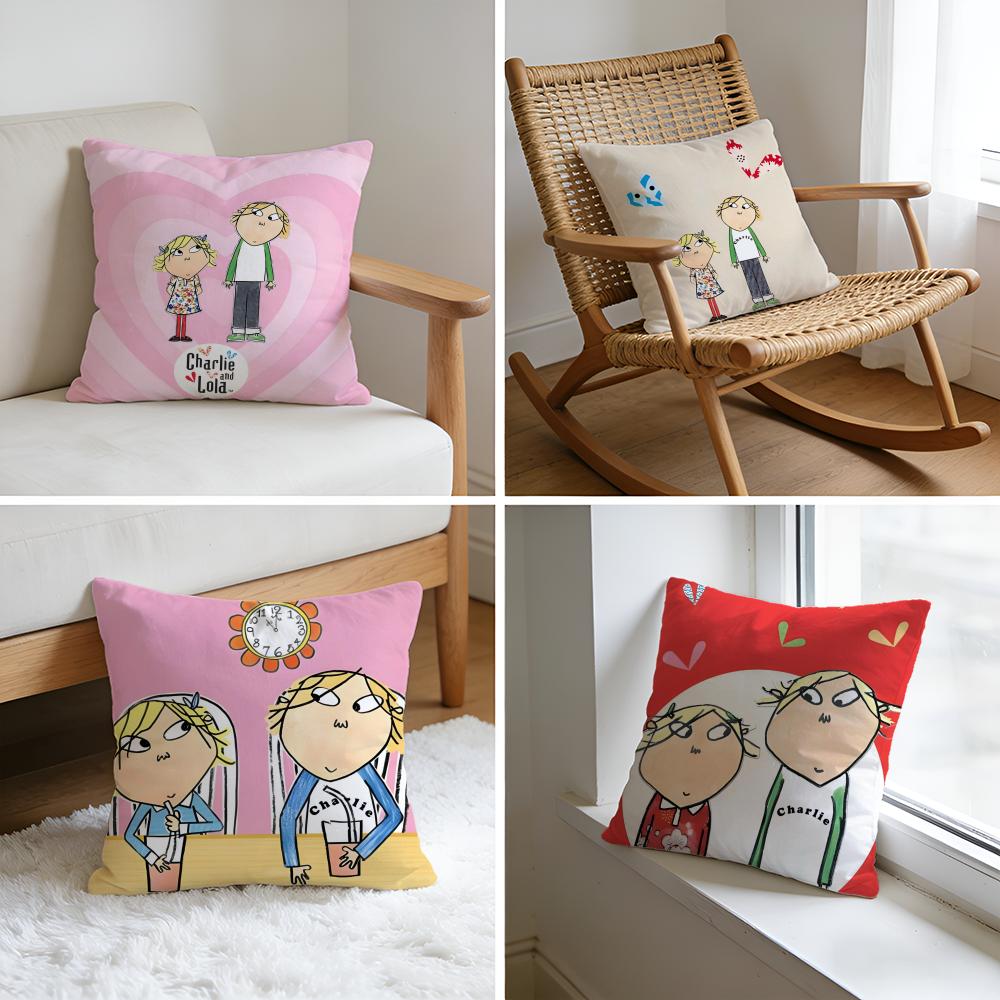Cushion Cover Washed Linen Soft Breathable Decorative Case for Sofa Home Pillow cover CCharlie and Lola Anime