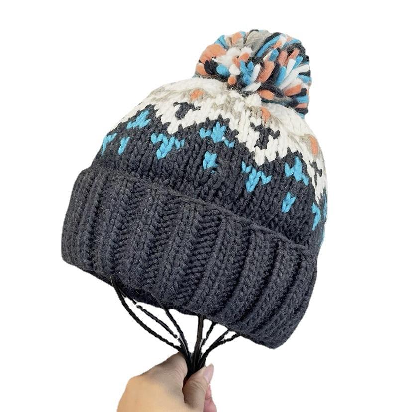 Цветная шапка-помпон женская осенне-зимняя универсальная теплая вязаная шапка милая шапка-купол с защитой ушей пуловер зимняя