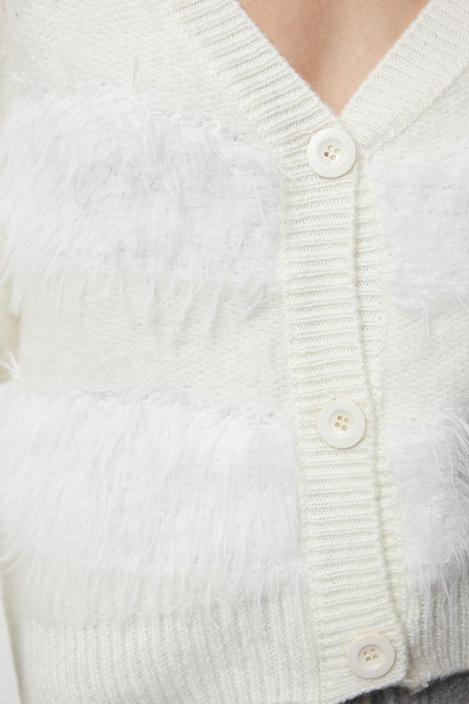 Women's Elegance Style Cardigan Ecru Soft Textured Knitwear Cardigan